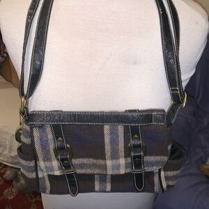 Plaid Shoulder Bag - Black and Brown